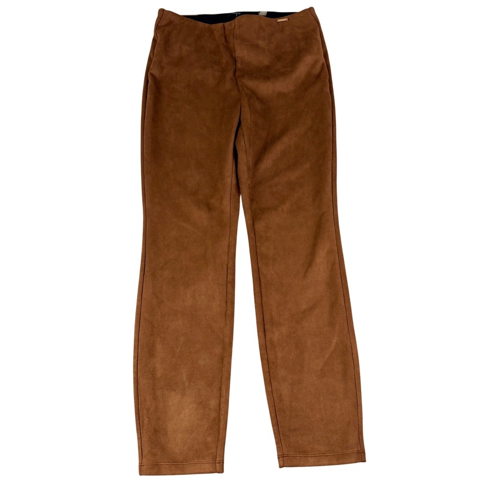 Tahari S Brown Faux Suede Leggings Tummy Control Pull On Slim Pants Cognac Boho
